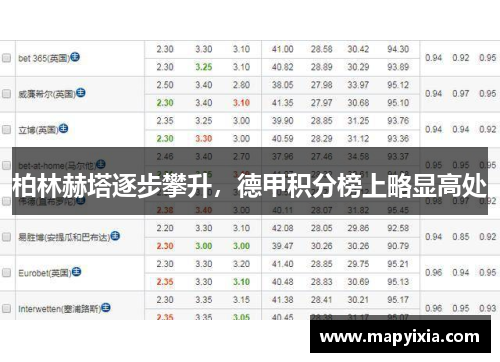 柏林赫塔逐步攀升，德甲积分榜上略显高处